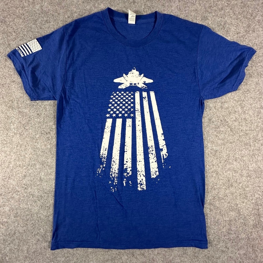 Bayside US Air Force T-Shirt Mens Small Blue Tri-Blend Jet Graphic American Flag